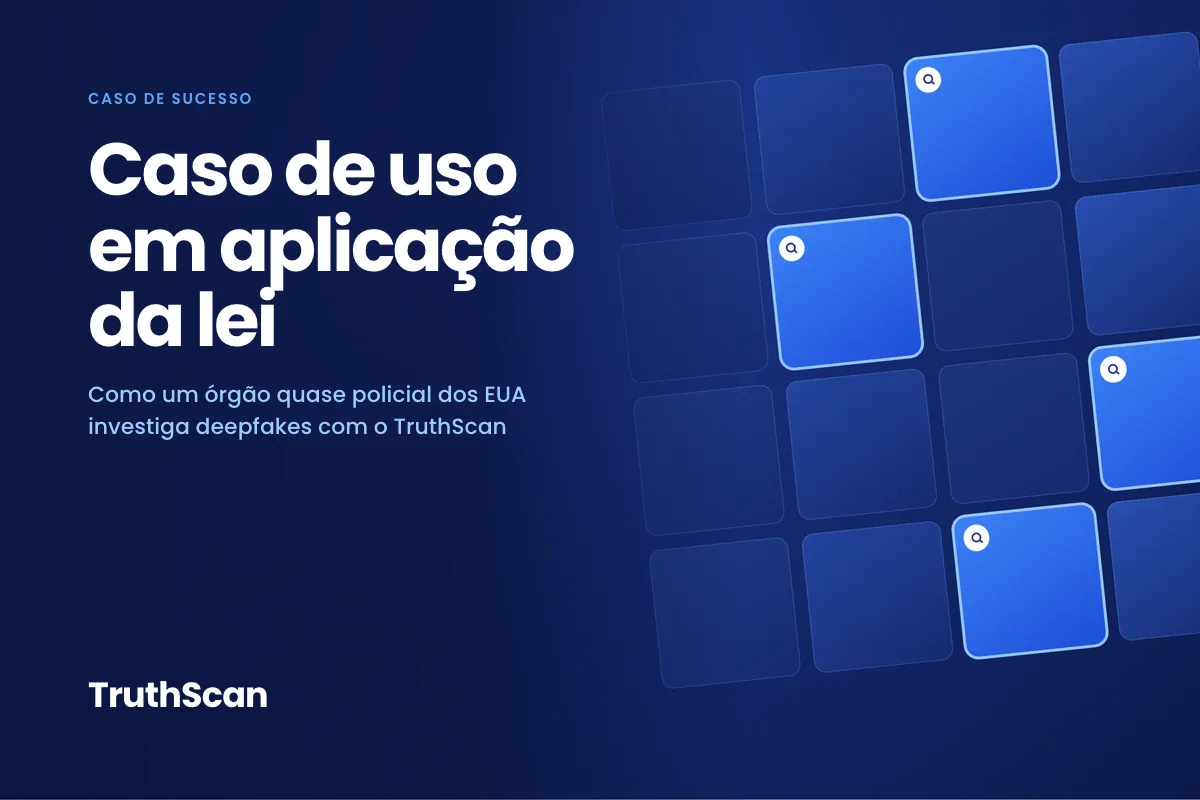 Capa do caso de sucesso com o texto “Caso de uso em aplicação da lei” sobre uma grade de quadrados azuis