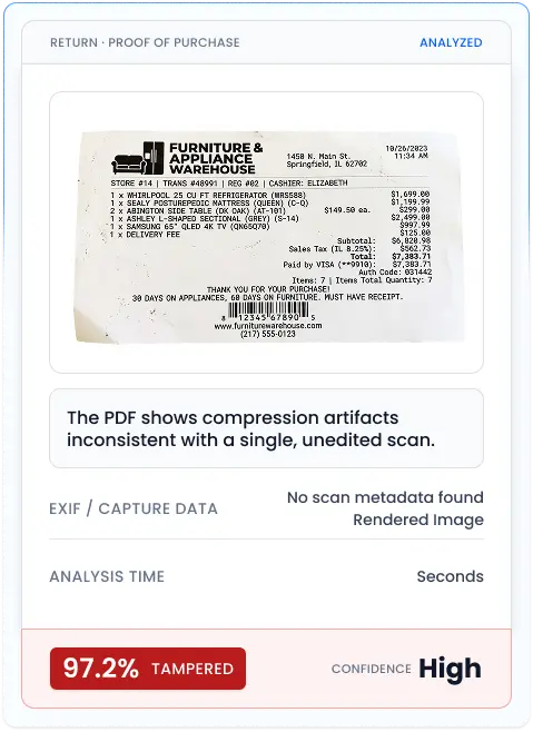 Return proof of purchase analyzed for AI generation