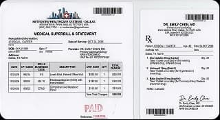 Forged medical invoice and prescription documents