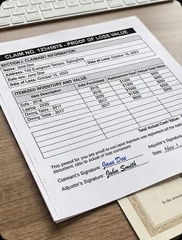 Fabricated repair invoice and proof of loss document