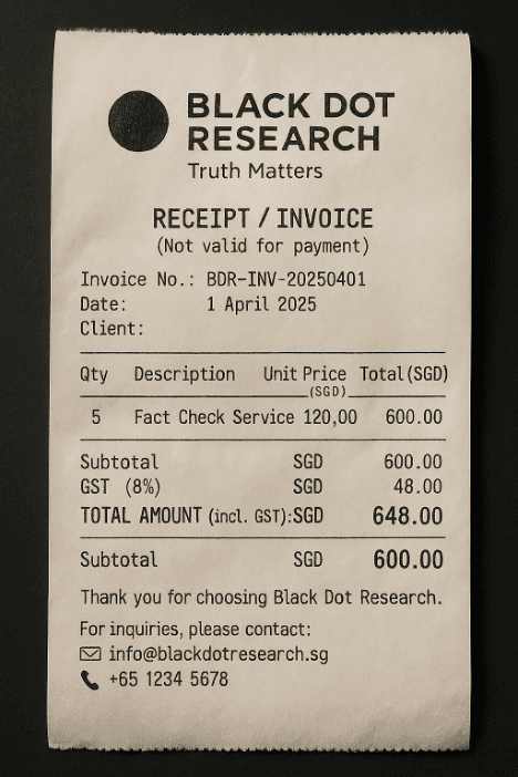 Fabricated receipt example