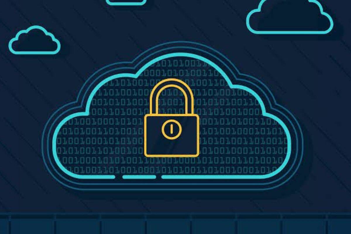 Ilustrasi keamanan cloud dengan ikon kunci