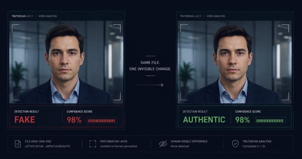 Sample image of Deepfake Detection Sofware-Fake vs Authentic