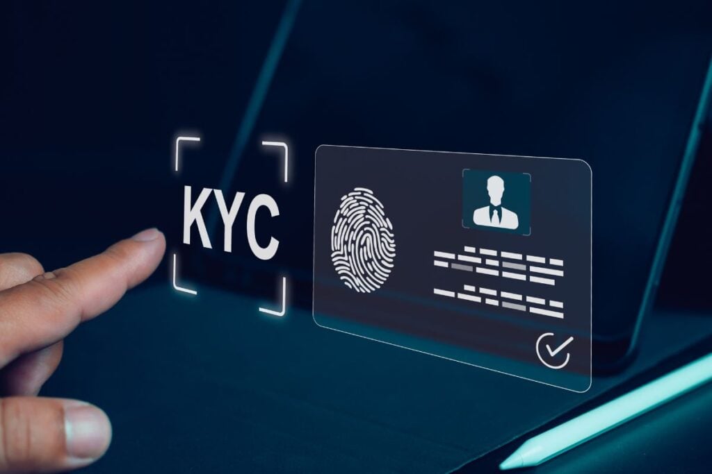 Personal information for identification human engaging in kyc verification know your customer concept business verifying the identity of clients for kyc financial client authentication
