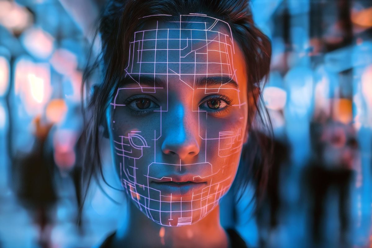 Creative illustration of deepfake concept portrait of a woman