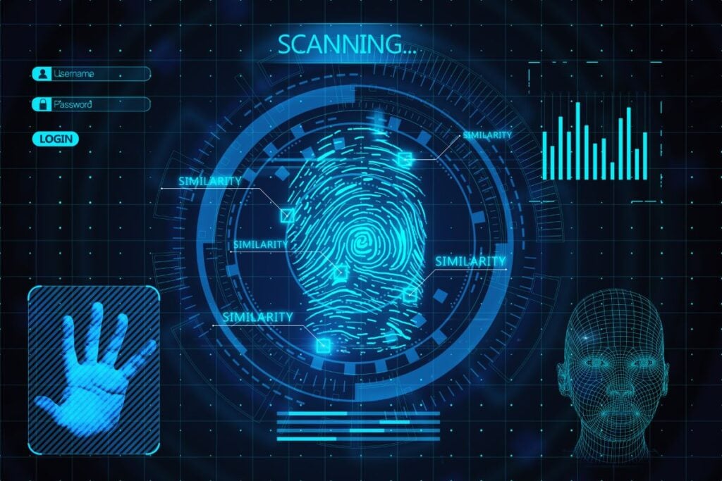 Abstract glowing finger scanning hologram