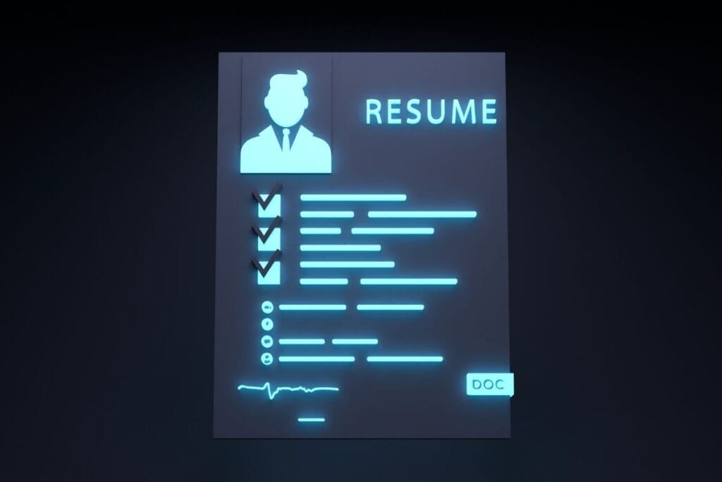 Candidate resume neon icon personnel search concept 3d
