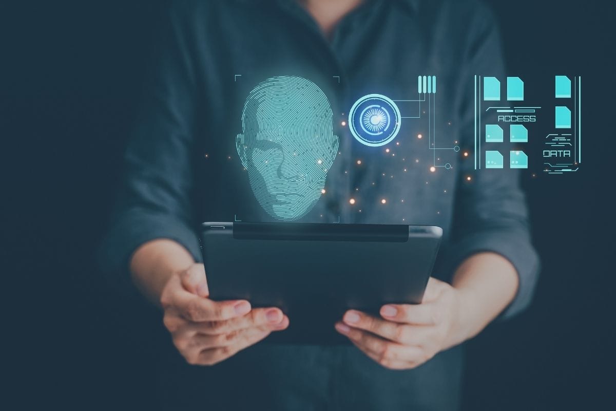 Concept of face detection reconition biometric identification login access facial authentication