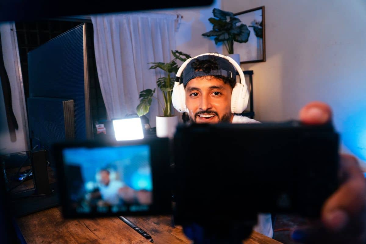 Adult male streamer presenting live video content online